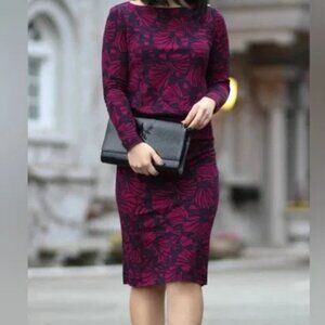 Tory Burch Etta Floral Stretch Dress Medium Navy Blue Classic Workwear Office